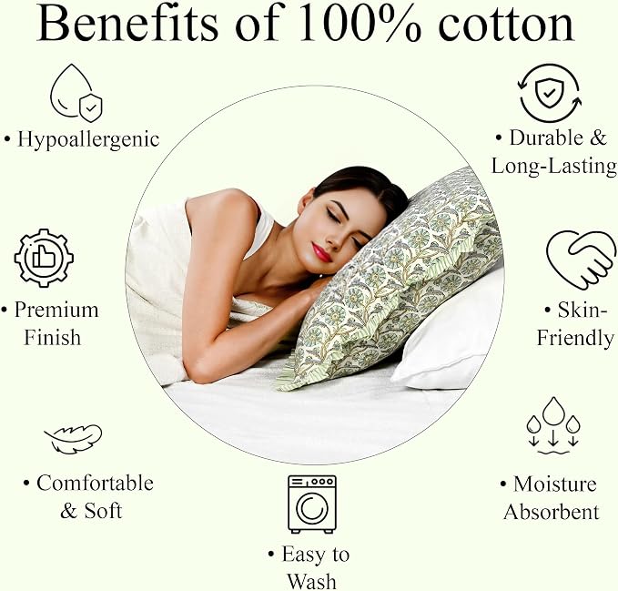 Ridhi Block Print Bloom Bubbles Ruffle Lumbar Pillow Shams, 36" x 14" Set-1 | 100% cotton, Floral Pillowcase, Cushion Cover, Hidden Zipper, Cottagecore Bedding, farmhouse boho style, fits couch, sofa,Bed