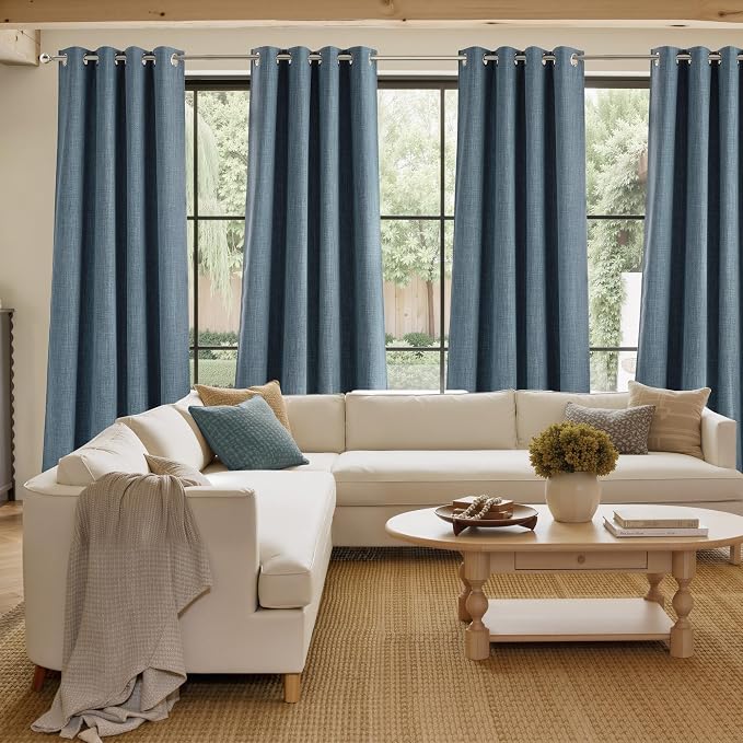 NICETOWN Short Faux Linen Mist Blue Blackout Curtains 63 inches Long | For Kitchen, Privacy Panels, For Living Room, Modern Style, Easy Care, Grommet Top, 2 Panels, W42 by L63