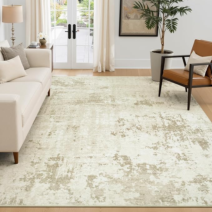 Rugflix 5x7 Area Rugs for Living Room, Washable Linen Beige Large Rug | Machine Washable; Stain-Resistant; Low Pile; Non-Slip; Modern Abstract; Carpet for Bedroom Dining Office Nursery Home