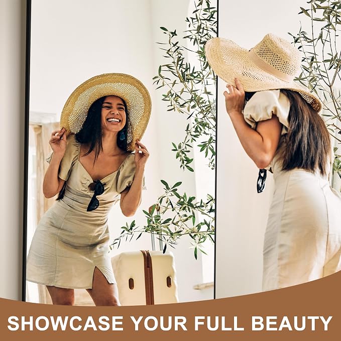 Full Length Mirror with Stand, 70x30 Black Floor Mirror | Aluminium alloy frame with HD float glass for distortion-free reflection. Free standing or wall mounted.