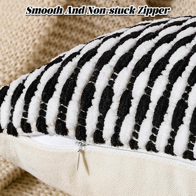 AmHoo Boho Chenille Pillow Cover Decorative Tufted Pillowcase for Couch Bed Sofa Bedroom Living Room Modern 12 x 20-Inch Black