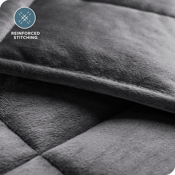 Bare Home Minky Fleece Weighted Blanket (Grey, 80"x87" 30lbs) | King Size for Adults, Minky Fleece, Premium Heavy Blanket Nontoxic Glass Beads