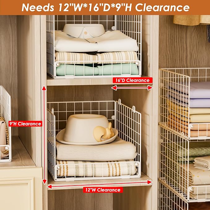 5-Tier Stackable Closet Storage Shelves, Closet Organizers and Storage Basket, Foldable & Stackable Closet Organizers for Closet System, Space-Saving Closet Shelf for Home ,White(Patent No. 30022416)