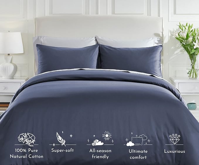 California Design Den Oversized King Duvet Cover, Indigo Dusty Blue | Duvet Cover Only, Comforter Not Included, Backed by Good Housekeeping Seal, Button Closure & Corner Ties
