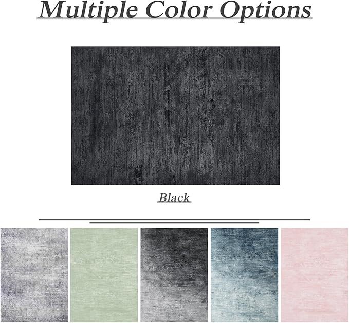 3x5 Washable Area Rug, Black Solid Area Rugs for Living Room & Bedroom | Stain-resistant & Non-slip backing,Low Pile Washable Large Carpet, Solid Vintage Style For High Traffic Areas(3x5,Black)