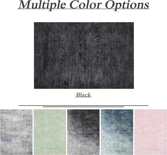 4x6 Washable Area Rug, Black Solid Area Rugs for Living Room & Bedroom | Stain-resistant & Non-slip backing,Low Pile Washable Large Carpet, Solid Vintage Style For High Traffic Areas(4x6,Black)