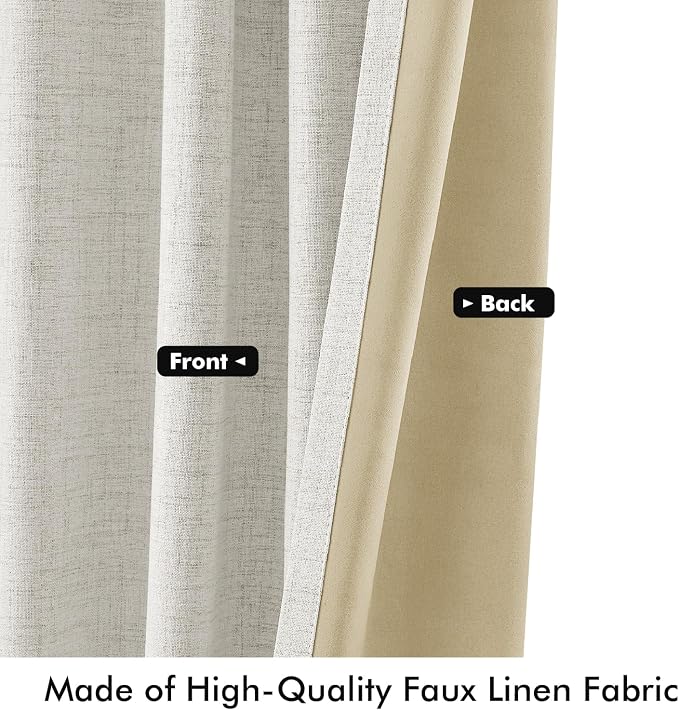 MIULEE 100% Blackout Linen Curtains 42 x 96 Inch Light Beige 2 Panels | Thermal Insulated, Room Darkening Drapes for Bedroom Living Room, Back Tab Rod Pocket Pinch Pleated, Solid Luxury Decor