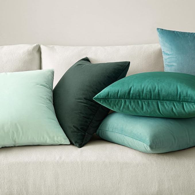 MIULEE 26x26 Inch Pack of 2 Euro Velvet Throw Pillow Covers Aqua Green | Soft Solid Decorative Euro Sham, Modern Luxury Home Decor, for King Bed Sofa Couch Bedroom Livingroom