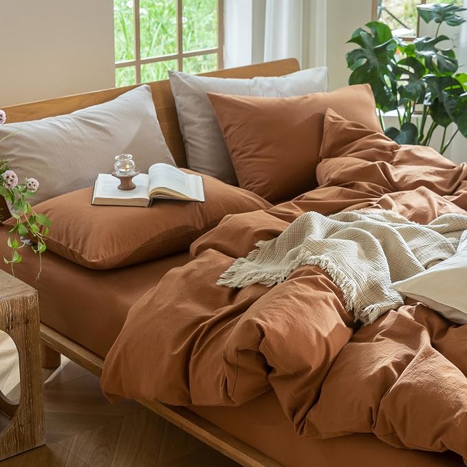 MooMee Duvet Cover Set 100% Washed Cotton Linen Like Super King Plus | Relaxed Linen-like Texture. Soft, Breathable & Long-lasting Comfort. Lightweight. Hidden Zipper with 8 Interior Corner Ties