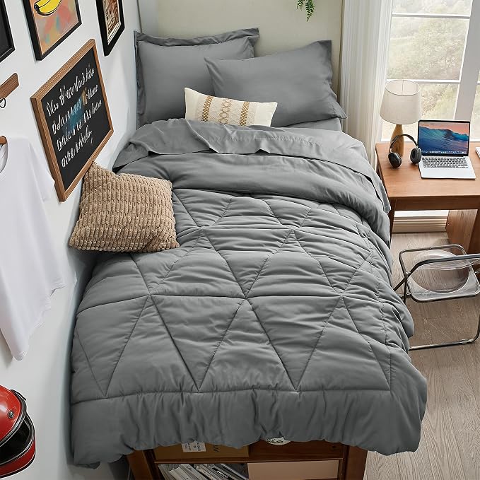 BEDELITE Twin XL Comforter Set 5 Pieces, Solid Dark Grey Bed in A Bag | Soft All Season Down-Alternative Comforter, Sheets, Pillowcases & Shams, OEKO-TEX Certified Bedding for Drom Room, College