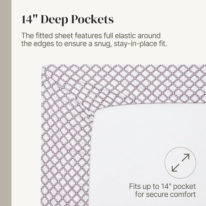 Modern Threads Printed 4-Piece Extra Soft Bedding Sheets & Pillowcase Set, Deep Pocket up to 16 inch Mattress Cara King