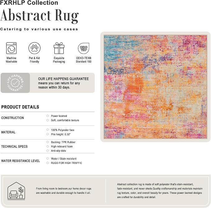 Area Rug Living Room: 6x6 Modern Washable Soft Carpet Galaxy Haze | For Bedroom Dining Room Farmhouse Nursery Hallway Office,Modern Abstract,Machine washable,Non-Slip,Stain Resistant,Indoor