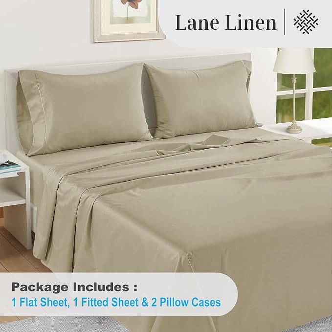 LANE LINEN 100% Egyptian Cotton Bed Sheets King Size – 16 Inch Extra Deep Pocket, Naturally Cooling, No-Pill, Fade-Resistant Cotton Sheets King – Sandbar