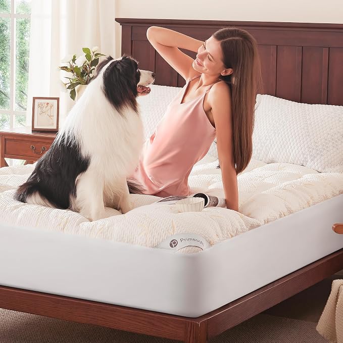 PRIMESOFT Twin XL Size Mattress Topper, Thick Pillow Top Mattress Pad，Up to 21 Inch Deep Pocket,Soft Breathable Mattress Pad for Back Pain, Waterproof Protector Cover(Beige)