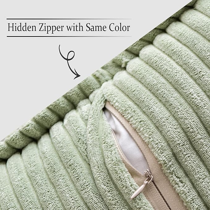 MIULEE Decorative Throw Pillow Covers for Couch 18x18 Inch Sage Green | 2 Pack, Boho Broadside Striped Patchwork Pillow Covers, Soft Corduroy Cushion Cases, For Sofa Bed Livingroom Home Decor