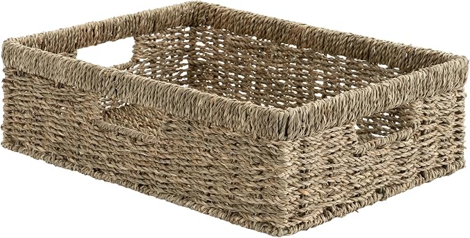 StorageWorks Pantry Baskets, Wicker Storage Baskets, Shallow Basket, 1-Pack | Seagrass Baskets, Wicker Storage Baskets for Organizing, Pantry Organizers and Storage, Woven Baskets, 15¼"L x 11¾"W x 4 ¾"H