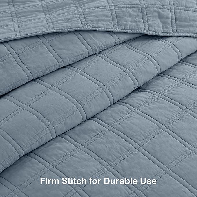 HORIMOTE HOME 100% Cotton Quilt Set Twin Size, Adriatic Blue Pre-Washed Bedspreads Coverlet Set in Geometric Pattern, Cozy Lightweight Stitching Decorative Bedding Cover with 1 Sham for All Season