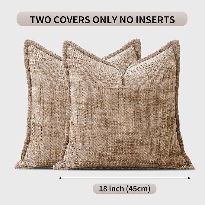 HPUK Chenille Throw Pillow Covers 18x18 Inch, Soft Woven Texture, Set of 2 | Plush woven texture, invisible zipper, couch sofa bed bedroom living room decor, square cushion covers, inserts not included