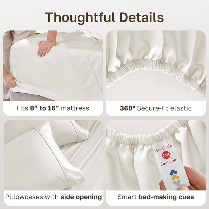 California Design Den 2-Pack 100% Cotton Sateen Queen Size Sheet Set | 400 Thread Count Backed by Good Housekeeping Seal, 16" Deep Pocket, All-Around Elastic, Easy Care - Ivory (Pale Tone)