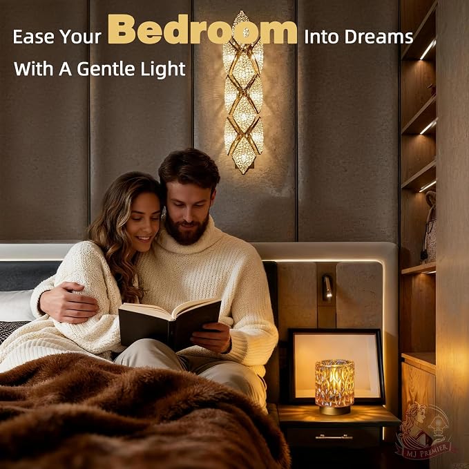 Battery Operated Table Lamp Timer, Small Cordless Lamps Decorative, Amber | Mini Crystal Lamp for Area No Plug, LED Battery Powered Lamps Wireless, Glass Accent Light for Bathroom Fireplace Shelf Decor