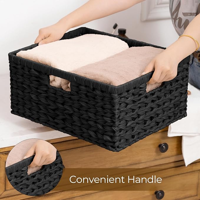 GRANNY SAYS Storage Baskets for Organizing, Waterproof Black Basket, 1-Pack | Handwoven Wicker Storage Basket for Shelves, Large Wicker Baskets for Organization,Decorative Basket,Woven Basket for Storage