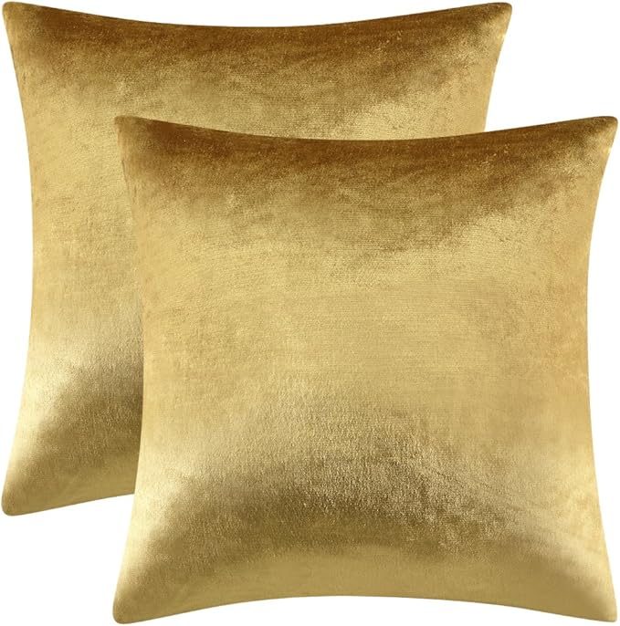 GIGIZAZA Gold Velvet Pillow Covers 20x20 Decorative Pillows Pack of 2 | Throw Pillows for Couch Sofa,300gsm Soft Textured Fabric,Modern Square Accent Pillowcases,Luxury Cushion Covers