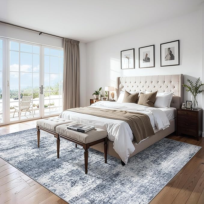 PLHXFR 9x12 Area Rug Living Room: Abstract Washable Carpet Grey Blue | For Bedroom Dining Room Farmhouse Nursery Home,Machine washable,Non Slip,Large Soft Neutral,Stain Resistant, Indoor Floor