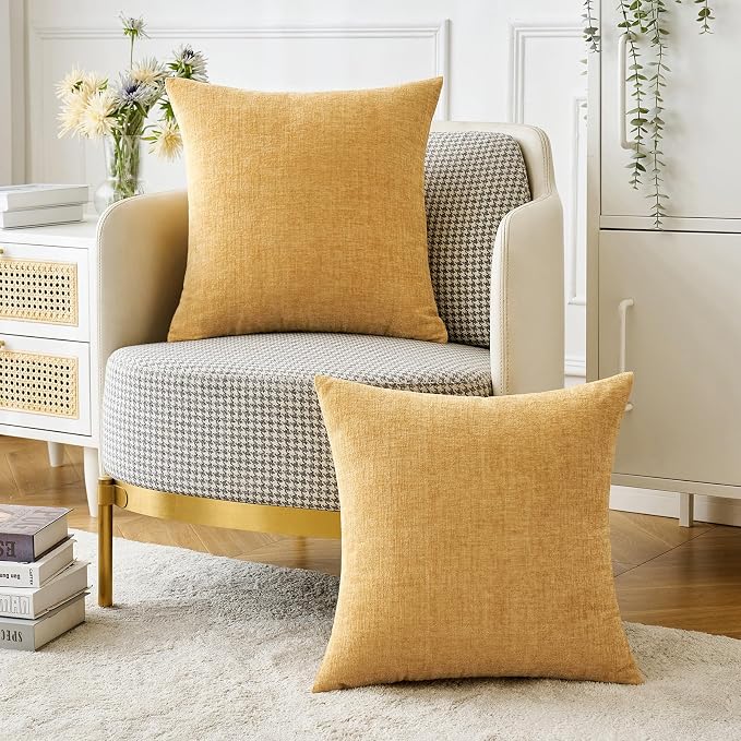 MIULEE Soft Chenille Throw Pillow Covers Gold 20x20 Inch Pack of 2 | Modern Home Decor, Classic Decorative Pillows, Solid Dyed Cases, Boho Couch Cushion Covers for Sofa Bed Living Room