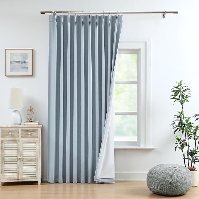 WEST LAKE Extra Large Bailey Pinch Pleat Blackout Curtains 120 Inches Long | Dusty Blue Thermal Insulating Drape for Bedroom Living Room,Rustic Darkening Window Treatment,60"Wx120"L,1 Panel