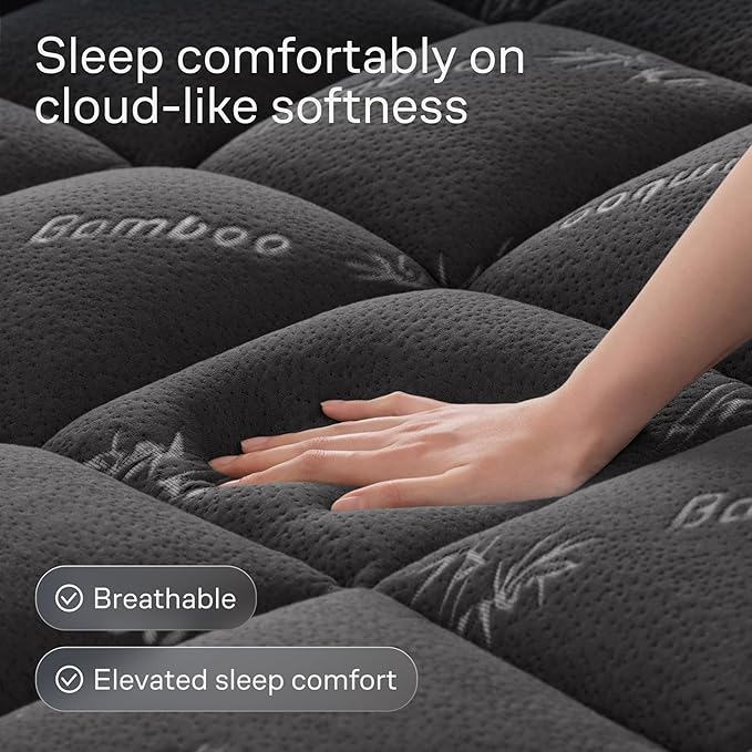 Niagara Sleep Solution Ultra Soft & Cooling Mattress Topper - Twin Size | Rayon Derived from Bamboo, Pillow Top Mattress Pad, 20" Deep Pocket, Back Pain Relief, Perfect for Hot Sleepers, Dark Gray