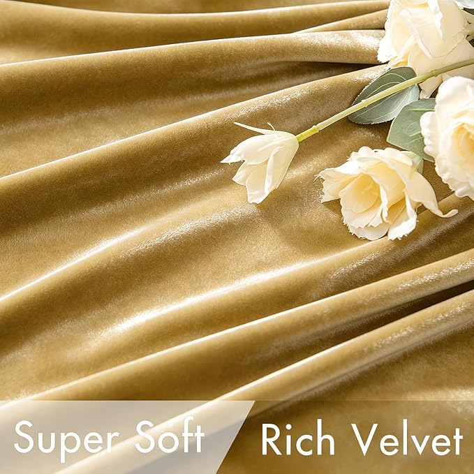 MIULEE Velvet Curtains 52x96 inches 2 Panels Gold Blackout Curtains | Luxury, Bedroom Living Room, Thermal Insulated, Super Soft Window Drapes, Rod Pocket & Back Tab