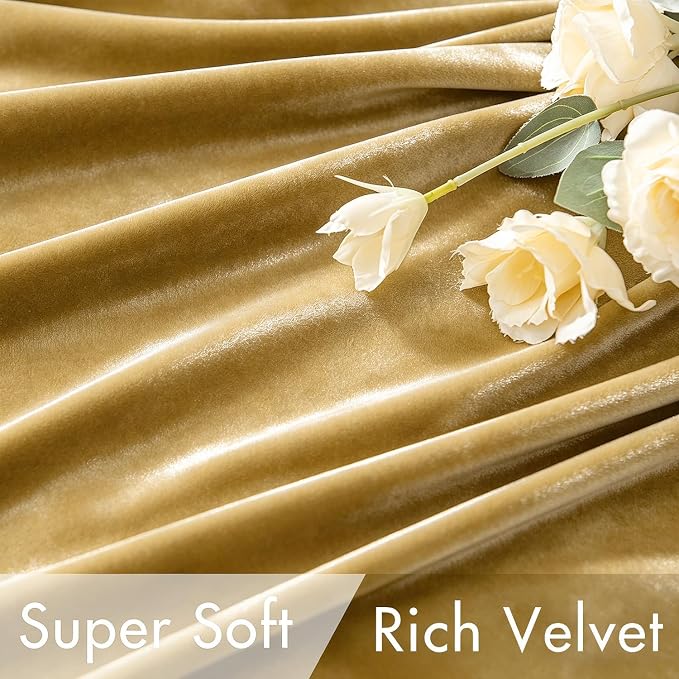 MIULEE Velvet Curtains 52x90 inches 2 Panels Gold Blackout Curtains | Luxury, Bedroom Living Room, Thermal Insulated, Super Soft Window Drapes, Rod Pocket & Back Tab