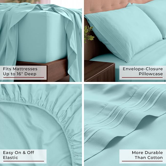 Mellanni Iconic 4-Piece, Ultra Soft Sheet Set (King, Aqua) | 10M+ Sleepers. Lab-tested: Sleeps Cool, Stays Bright, Strong, Smooth. Good Housekeeping Best Bedding, 7 yrs running.