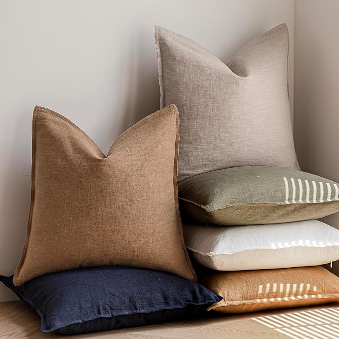 Foindtower Decorative Linen Lumbar Throw Pillow Covers 12x20 Light Brown | Pack of 2 Boho Farmhouse Pillowcase,Accent Neutral Solid Cushion Covers,Morden Home Decor for Couch Sofa Bedroom Living Room