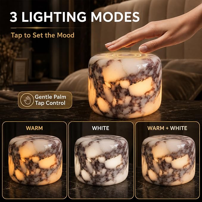 Marmor Marble Lamp Table Lamp Unique Stone Touch Lamp Pat Lamp Type-C 3 Way Bedside Lamp Ambient Light Bedroom Stands Night Light Decorative LED Warm Portable Lamp Rechargeable