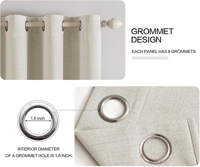 MIULEE 100% Blackout Linen Curtains for Bedroom 52x108 Inches Light Cream | Room Darkening, Light Blocking, Thermal Insulated, Grommet Top, Linen Textured, Window Curtains for Living Room, 2 Panels
