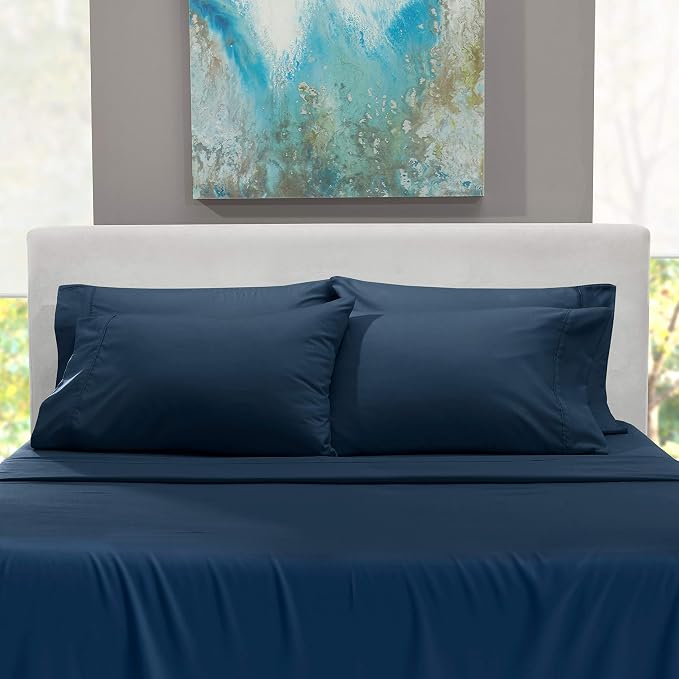 Hearth & Harbor Bed Linen Set - King Size, 6 Piece, Navy Blue, Microfiber, Extra Deep Pocket, 18-24 Inches Mattress Depth