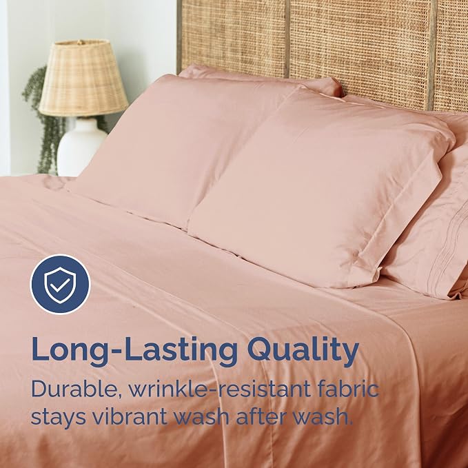 King Flat Sheet - Single Top Flat Sheet Only - Breathable & Cooling - Mauve | Hotel Luxury Top Flat Sheet Only, Ultra-Soft, Breathable & Cooling, Fade & Wrinkle Free, Easy-Care, Stain & Shrink Resistant
