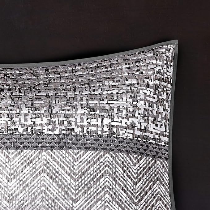 Madison Park Lustrous Jacquard Grey/Taupe Queen Quilt Set, 6pc | All Season Bedding Set, Glitter Accent Coverlet Set, Machine Washable, Cozy, Breathable, Soft, Modern, Casual