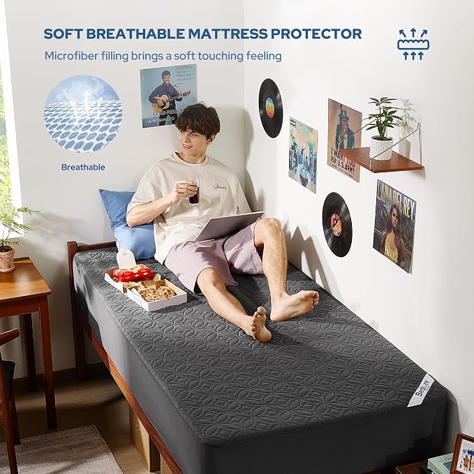 BEDLORE Waterproof Mattress Protector, Twin XL Size Mattress Pad | Deep Pockets Fit 6"-15" Mattresses, Soft Breathable Dirt-proof Bed Mattress Cover for Bedroom, College Dorm (Gray)