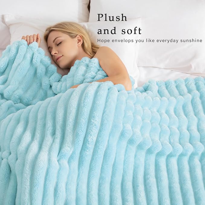 Exclusivo Mezcla Striped Fleece Throw Blanket for Couch, Sofa, Bed, 50"x60" | Soft Breathable Cozy Bed Blankets, Lightweight Plush Fluffy Fuzzy Jacquard Decorative Blankets