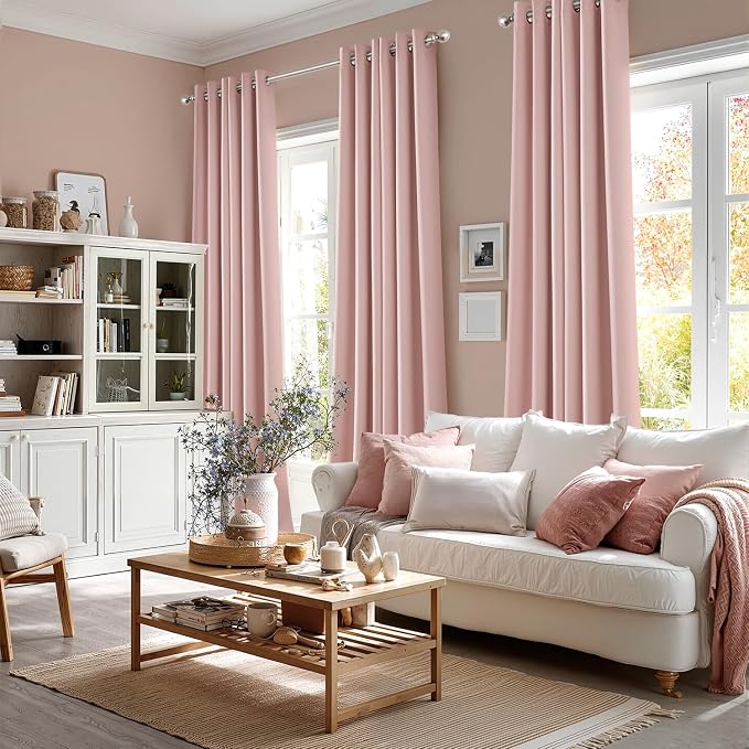 MIULEE Blackout Curtains for Bedroom 2 Panels 34 x 72 Inch Long Pink | Thermal Insulated, Living Room Darkening Grommet Drapes, Noise Reducing, Light Blocking Window Treatments