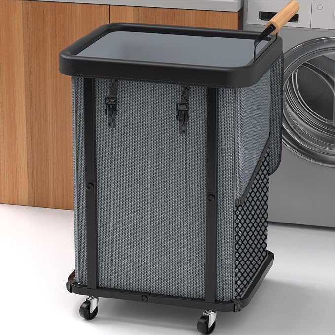 150L Laundry Basket with Wheels,Rolling Basket Hamper with Lid&Handle Gray | Laundry Organizer Storage Cart with Heavy Duty Sturdy Metal Frame for Home, Hotel, Laundry Room