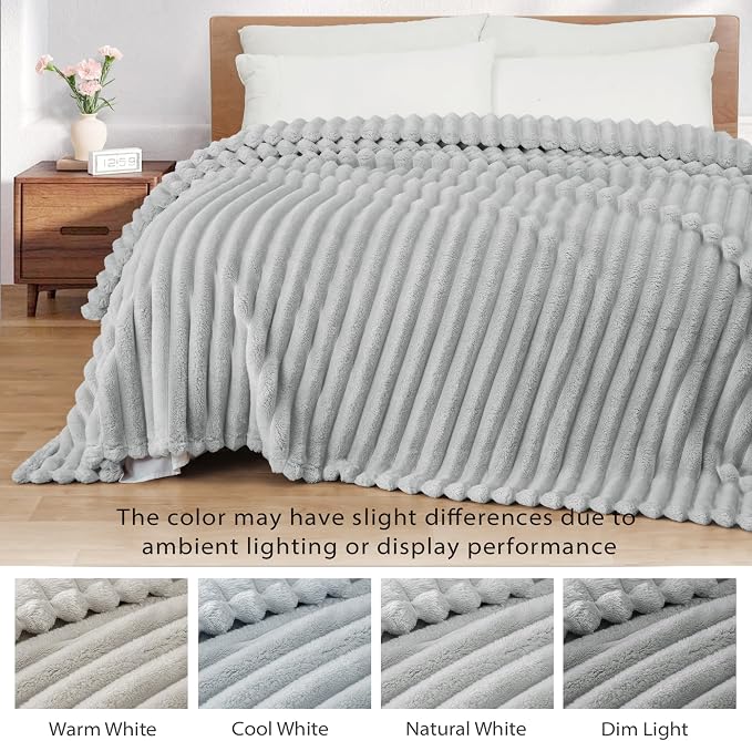 Exclusivo Mezcla Striped Fleece Throw Blanket for Couch, Sofa, Bed, 50"x60" | Soft Breathable Cozy Bed Blankets, Lightweight Plush Fluffy Fuzzy Jacquard Decorative Blankets