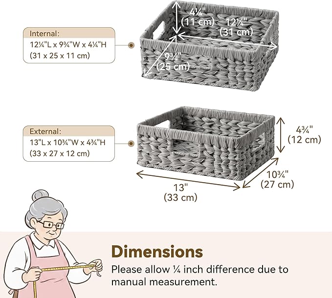 GRANNY SAYS Wicker Baskets for Organizing, Grey Pantry Baskets,1-Pack | Large Shallow Basket,Wicker Storage Baskets for Shelves,Woven Baskets for Storage,Rectangle Basket,Wicker Baskets for Storage