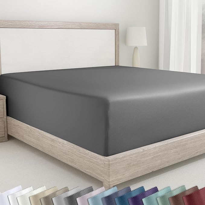 California Design Den Soft 100% Cotton Sateen Twin Bed Fitted Sheet, Grey | 400 Thread Count Backed by Good Housekeeping Seal, All-Around Elastic, No-Pop Fit, Durable, OEKO-TEX