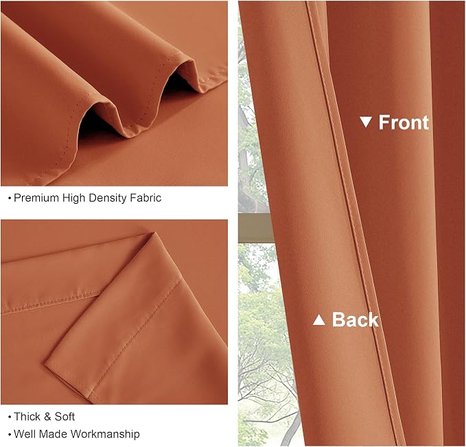 PONY DANCE Burnt Orange Short Black Out Curtains for Kitchen Over Sink 45 inch Length, Thermal Insulated Room Darkening Blackout Drapes for Small Bathroom Window(2 Panels Set, 42 inches Wide)