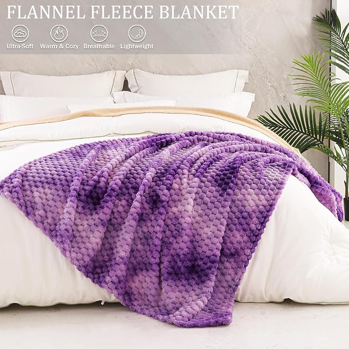 Exclusivo Mezcla 3D Fleece Twin Size Blanket for Bed, Tie-dye Purple | Extra Soft Fuzzy Plush Lightweight Bed Blankets, Cozy Fluffy Decorative Blankets for All Seasons, 90x66 Inches