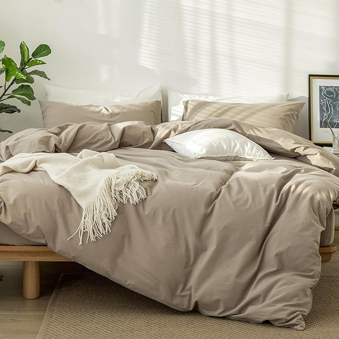 MooMee Duvet Cover Set 100% Washed Cotton Linen Like Cal King | Relaxed Linen-like Texture. Soft, Breathable & Long-lasting Comfort. Lightweight. Hidden Zipper with 8 Interior Corner Ties