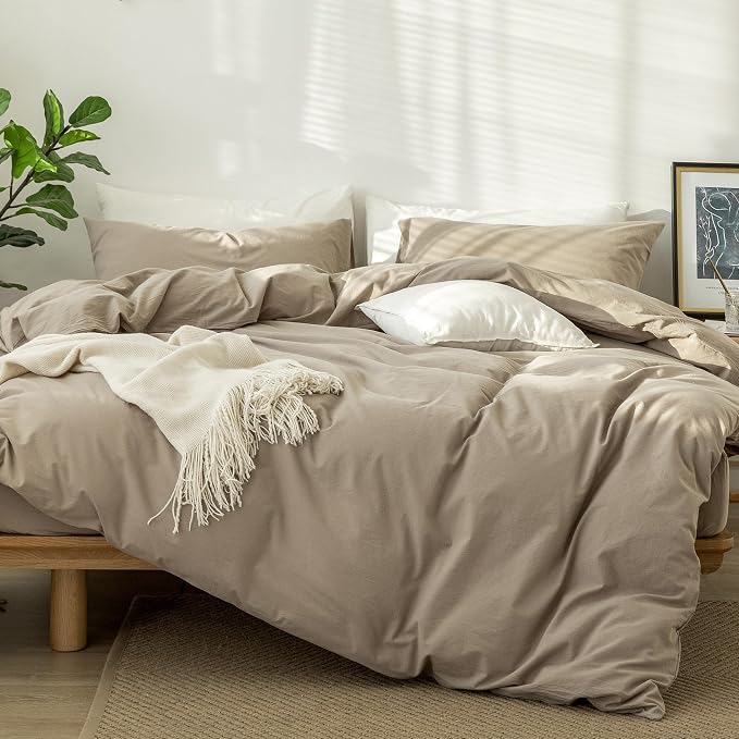 MooMee Duvet Cover Set 100% Washed Cotton Linen Like Oversized King | Relaxed Linen-like Texture. Soft, Breathable & Long-lasting Comfort. Lightweight. Hidden Zipper with 8 Interior Corner Ties